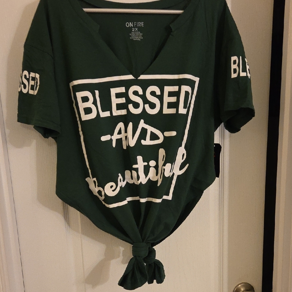 On Fire Forest Green 'Blessed and Beautiful' Tee - Picture 10 of 11
